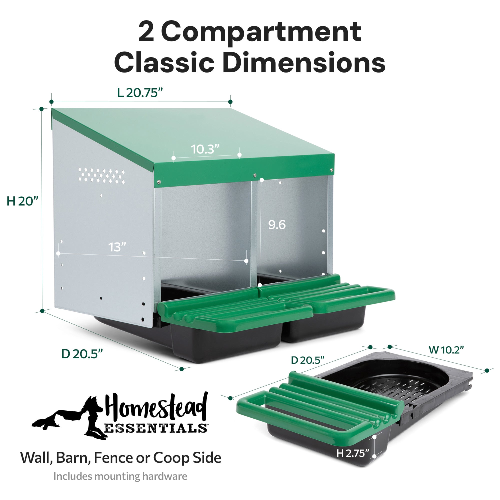 2 Compartment Roll Out Chicken Nesting Box with Classic Trays/Lids