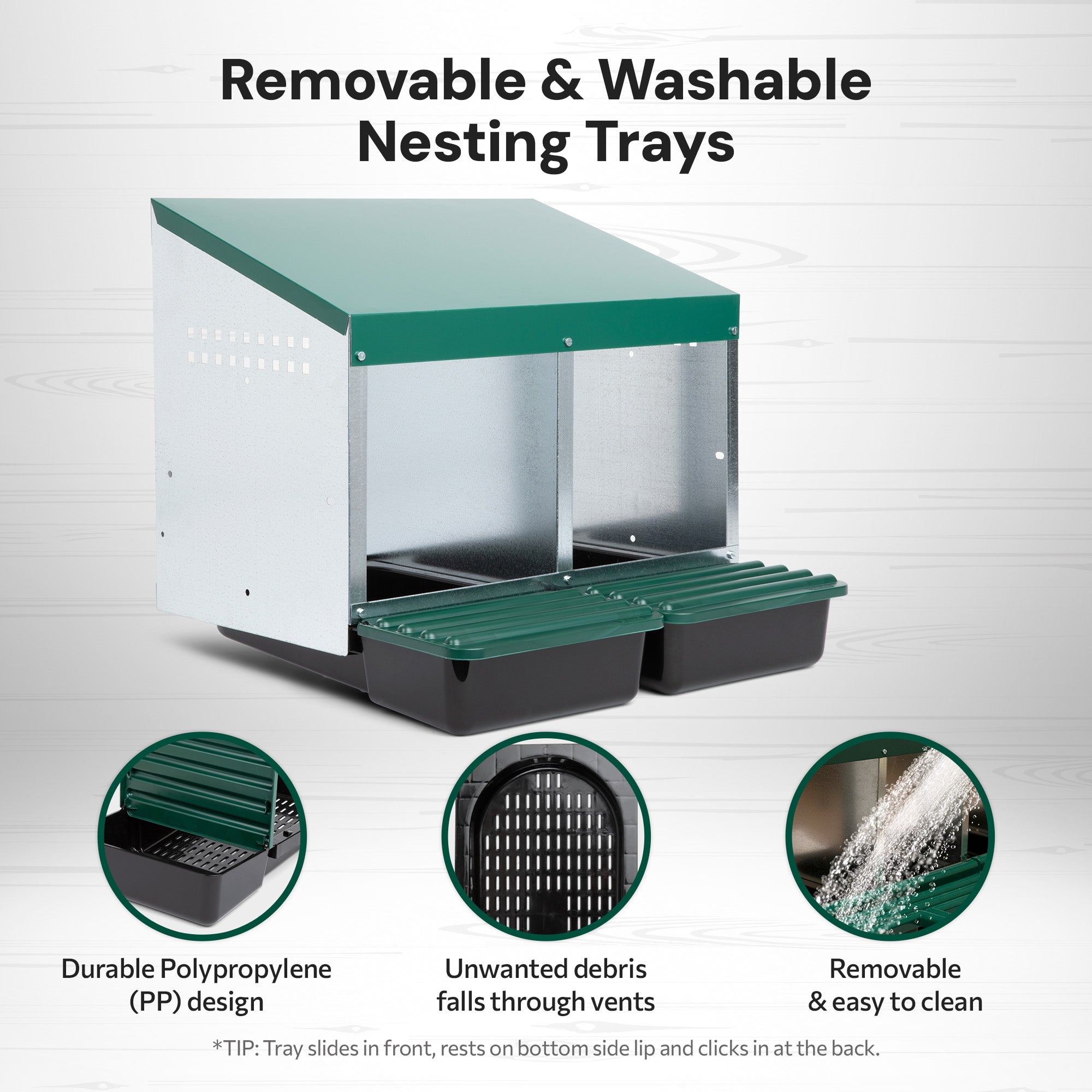 2 Compartment Roll Out Chicken Nesting Box with Compact Trays/Lids