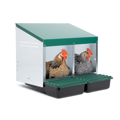 2 Compartment Roll Out Chicken Nesting Box with Compact Trays/Lids