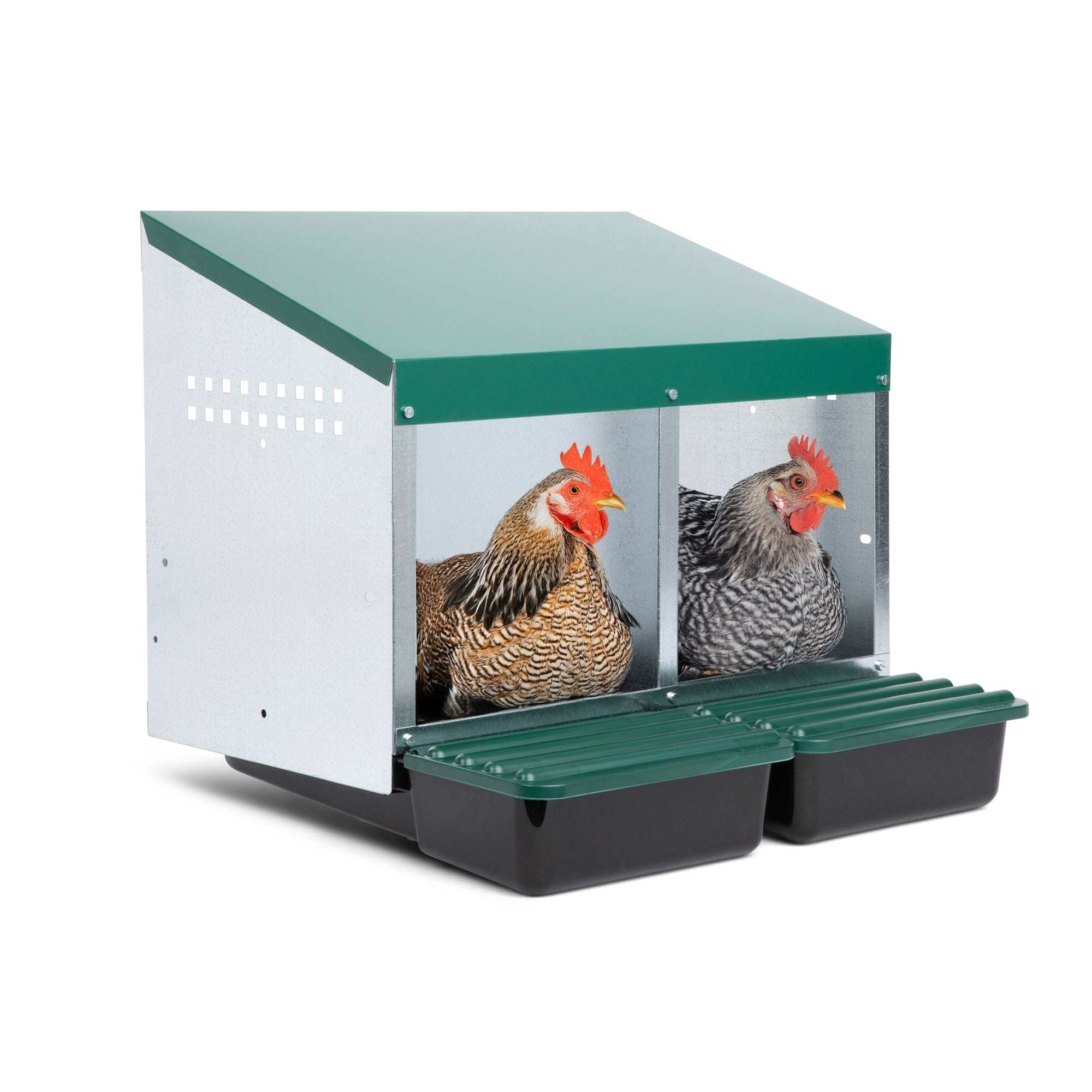 2 Compartment Roll Out Chicken Nesting Box with Compact Trays/Lids