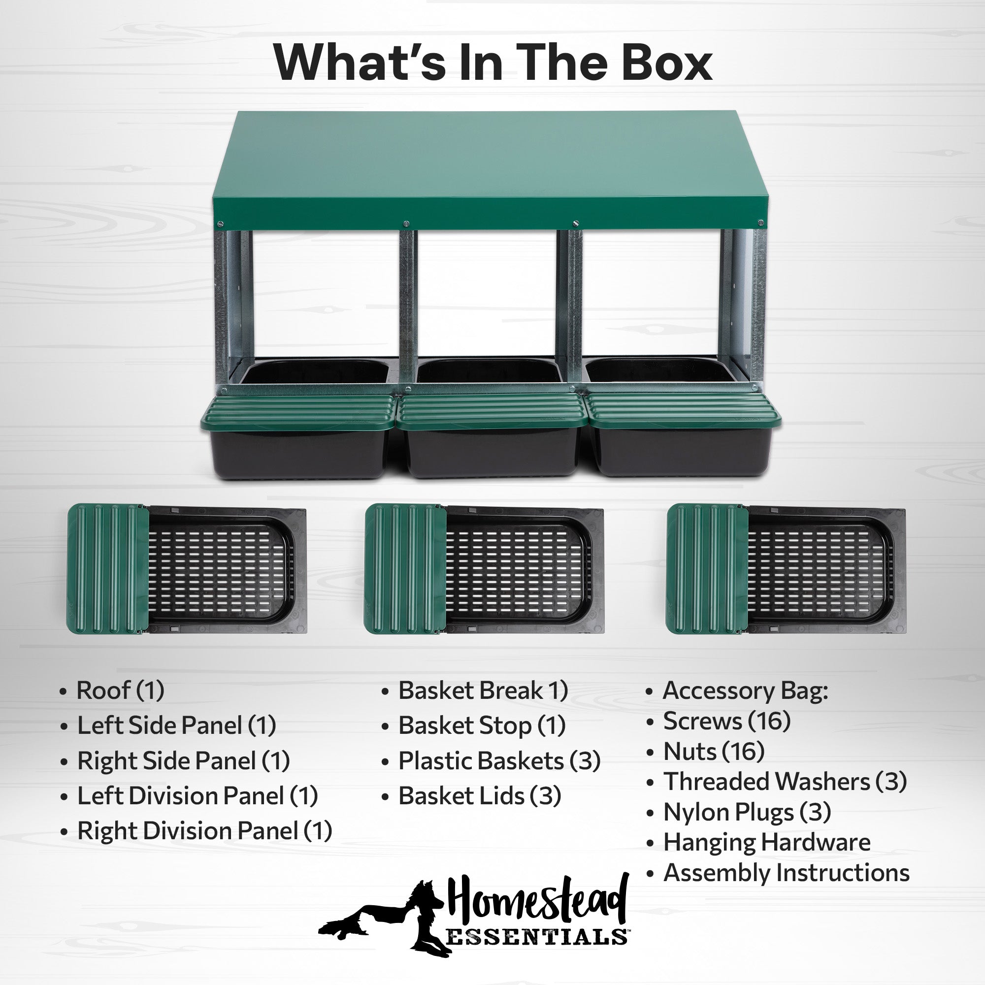 3 Compartment Roll Out Chicken Nesting Box with Compact Trays/Lids