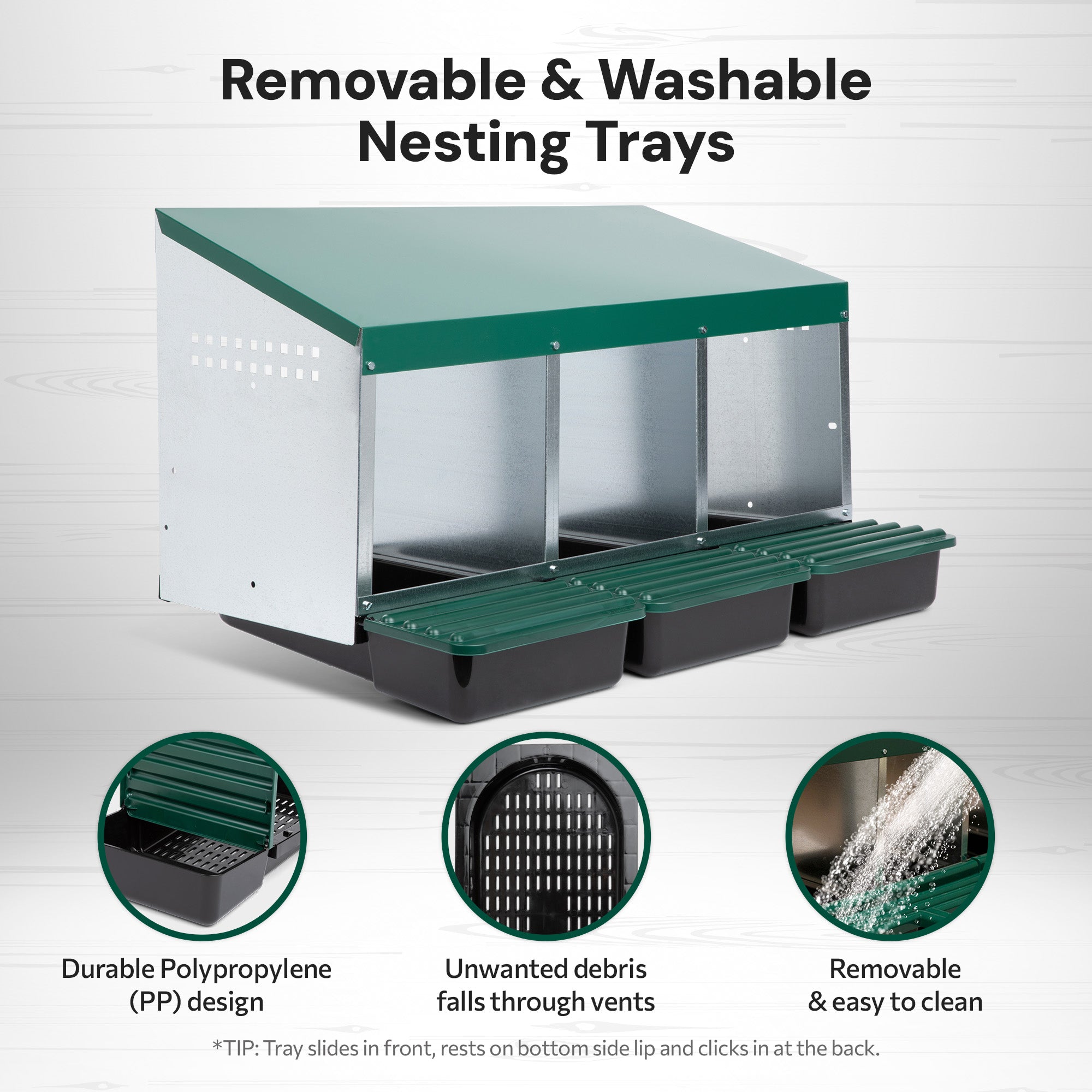 3 Compartment Roll Out Chicken Nesting Box with Compact Trays/Lids