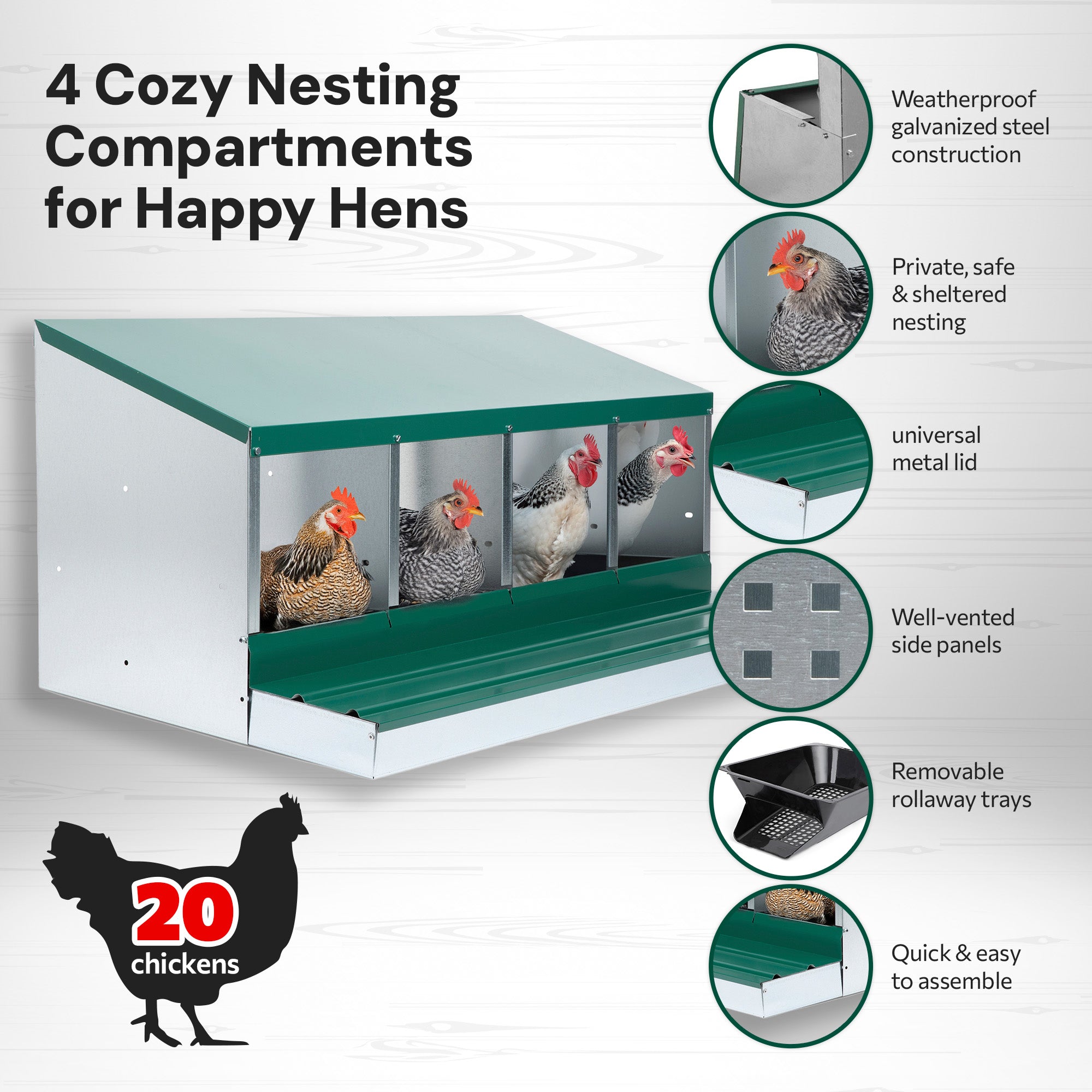 4 Compartment Pro Deluxe Chicken Nesting Box with Trays