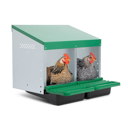 2 Compartment Roll Out Chicken Nesting Box with Classic Trays/Lids