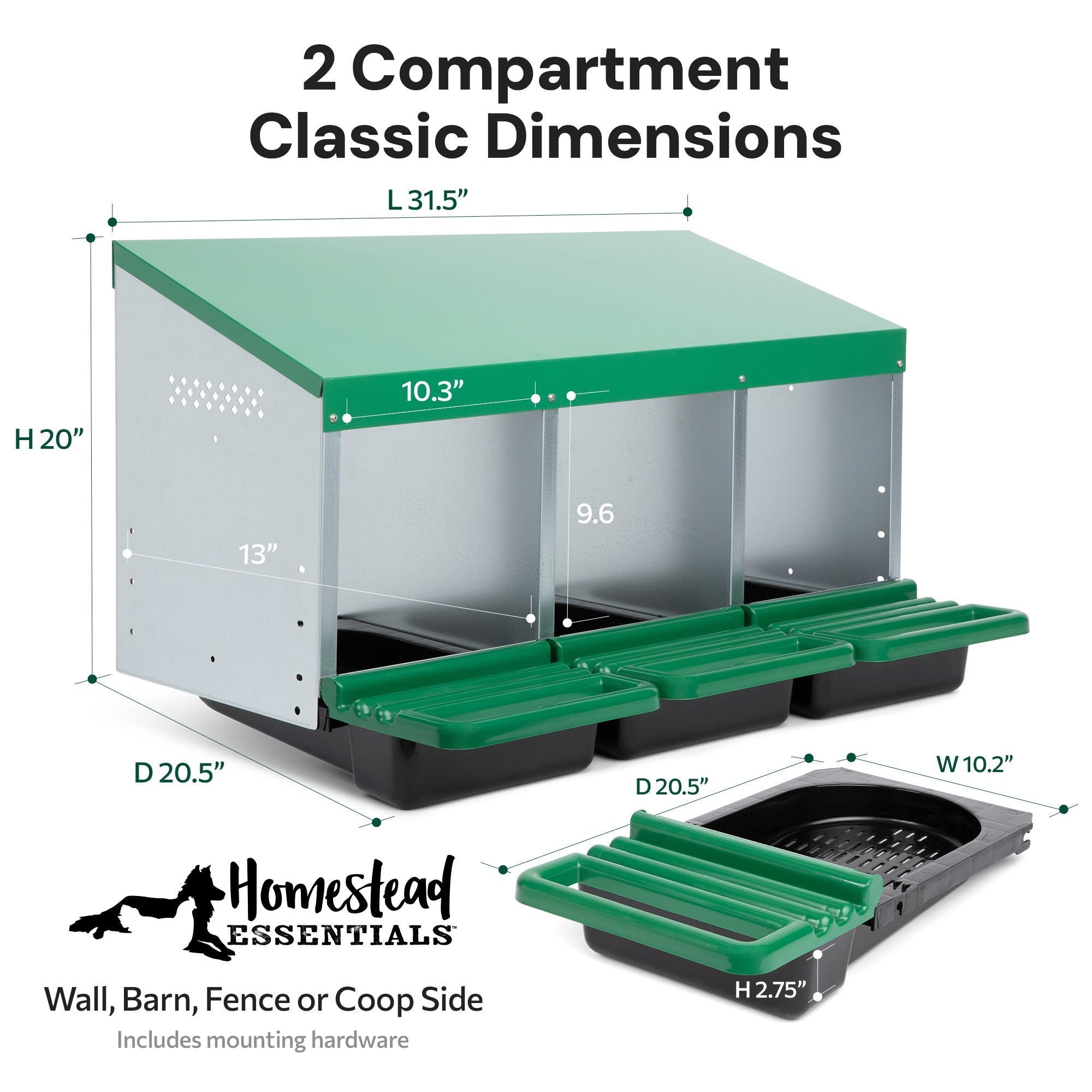 3 Compartment Roll Out Chicken Nesting Box with Classic Trays/Lids