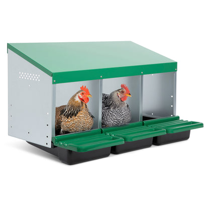 3 Compartment Roll Out Chicken Nesting Box with Classic Trays/Lids